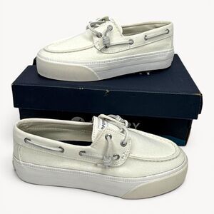 Sperry Bahama 3.0 Platform Boat Sneakers Womens Size 7 Off White Canvas Shoes